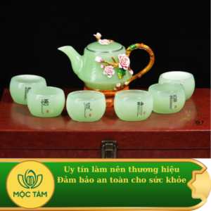 Bộ ấm trà ngọc xanh hoa mẫu đơn