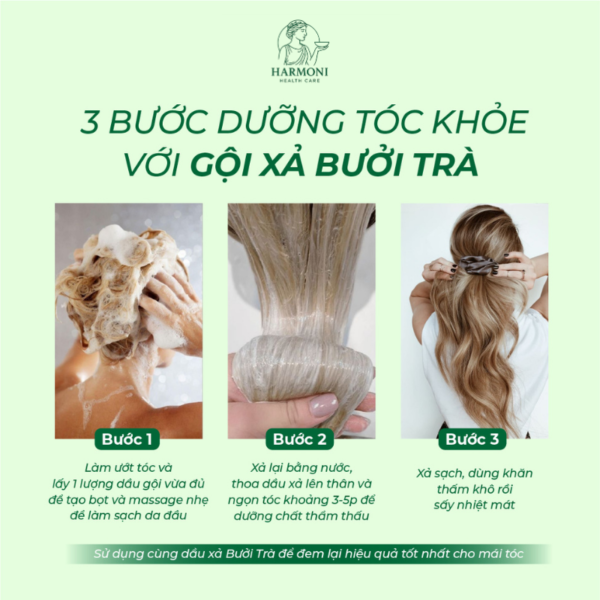 3 bước dưỡng tóc chắc khỏe với gội xả bưởi trà
