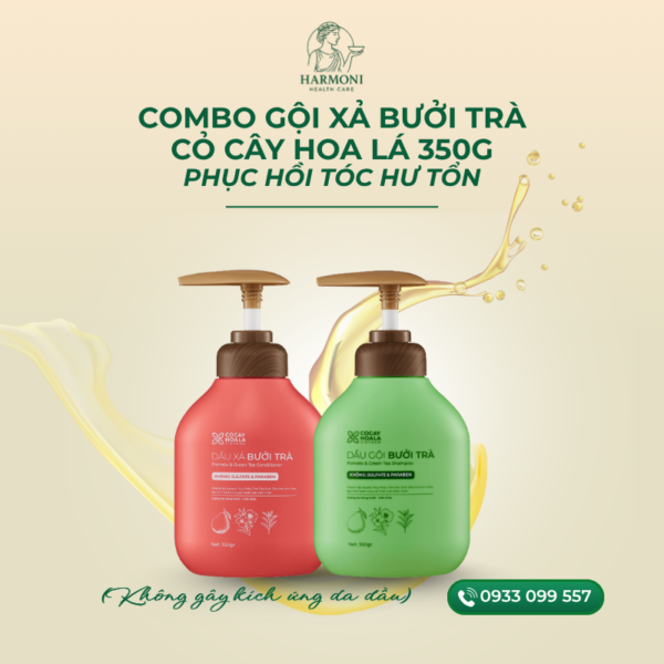 Combo Gội Xả Bưởi Trà Cỏ Cây Hoa Lá 350g Phục Hồi Tóc Hư Tổn