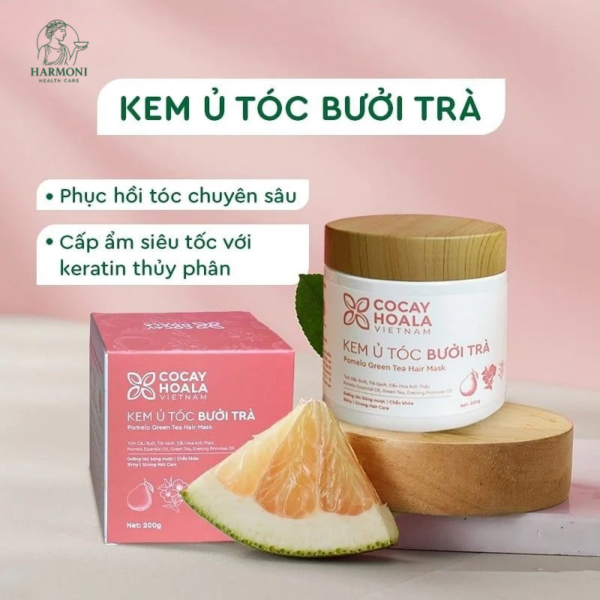 Sản phẩm kết hợp tinh chất bưởi, trà và các loại thảo mộc giúp tóc mềm mượt, chắc khỏe