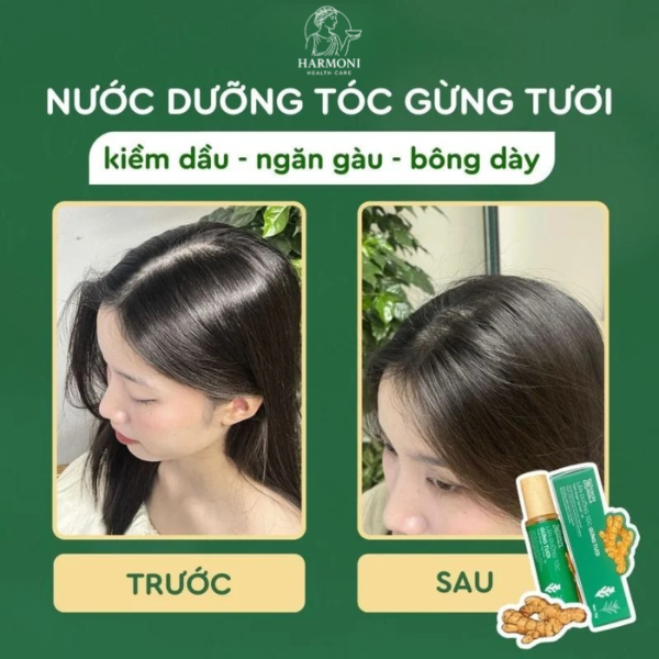 So sánh trước và sau khi sử dụng nước dưỡng tóc Gừng tươi