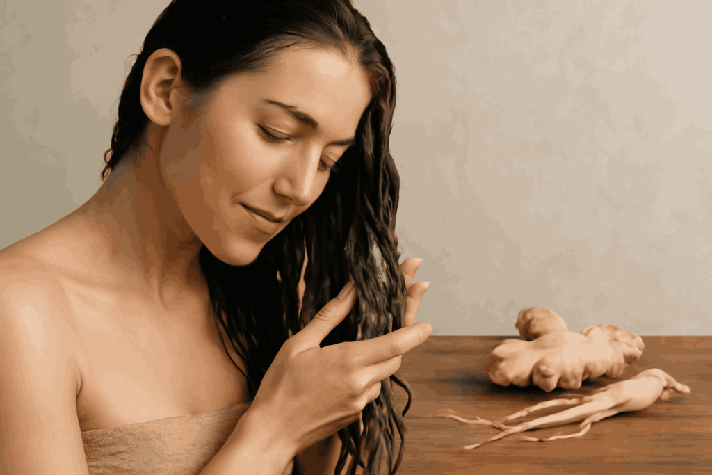 Dầu xả tốt cho tóc rụng với gừng, nhân sâm giúp tóc chắc khỏe từ gốc.