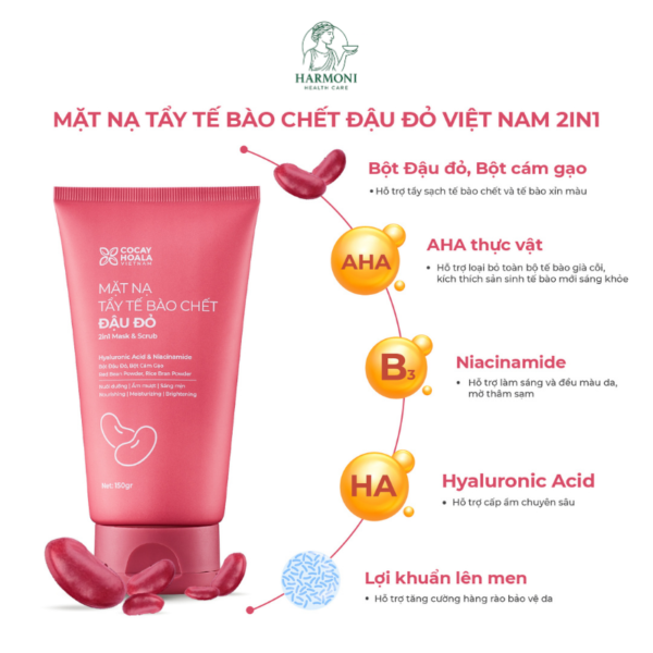 Mặt nạ tẩy tế bào chết Đậu đỏ chiết xuất đậu đỏ kết hợp thảo mộc – An toàn cho da nhạy cảm