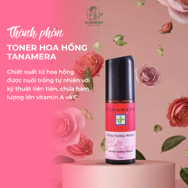 Toner hoa hồng tanamera chiết xuất hoa hồng hữu cơ – không cồn, không hương liệu