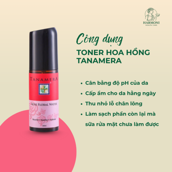 Toner hoa hồng tanamera cân bằng ẩm, làm dịu da, se khít lỗ chân lông