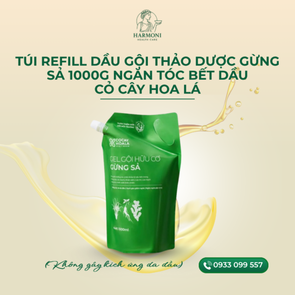 Túi Refill Dầu Gội Thảo Dược Gừng Sả – lựa chọn xanh cho tóc sạch khỏe